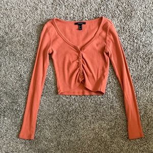 Forever 21 orange button up long sleeve top